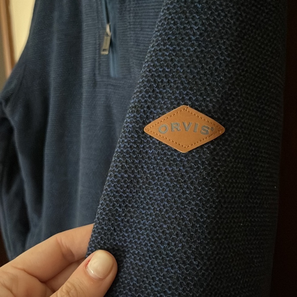 ORVIS mens 1/4 zip sherpa lined pullover sweatshirt navy blue medium - Picture 3 of 4